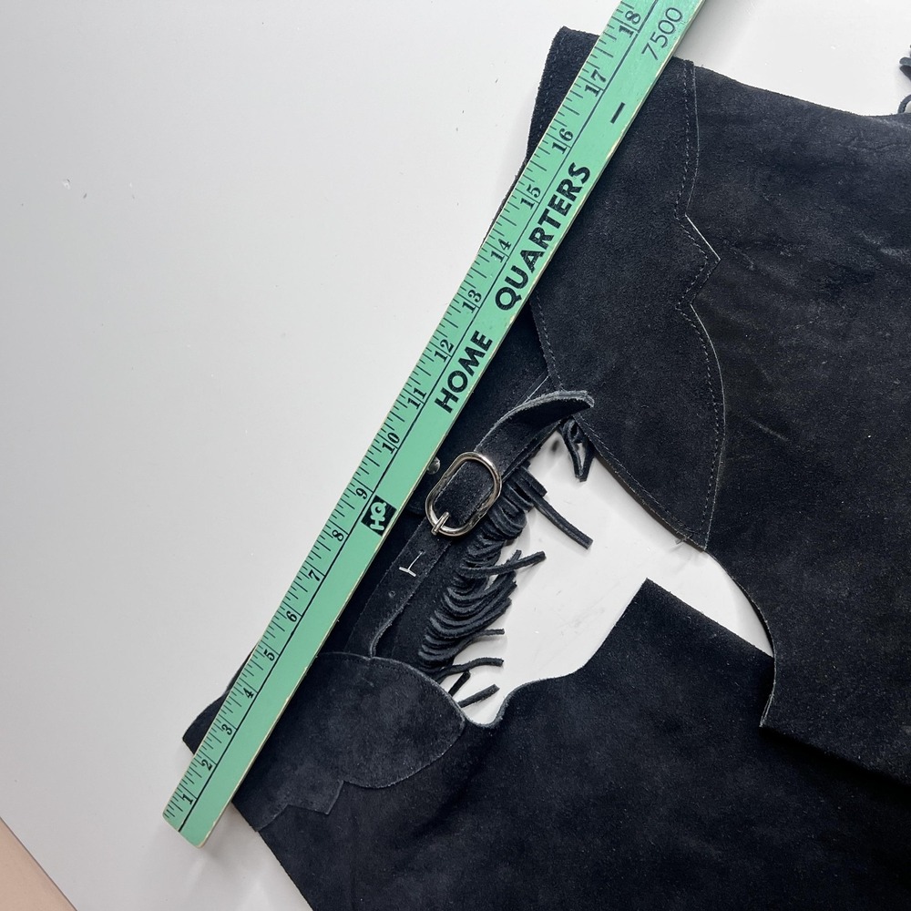 90s Suede Chaps Pants Mens 35x35 Black Fringe Western Belted Cowboy Riding - Picture 9 of 10